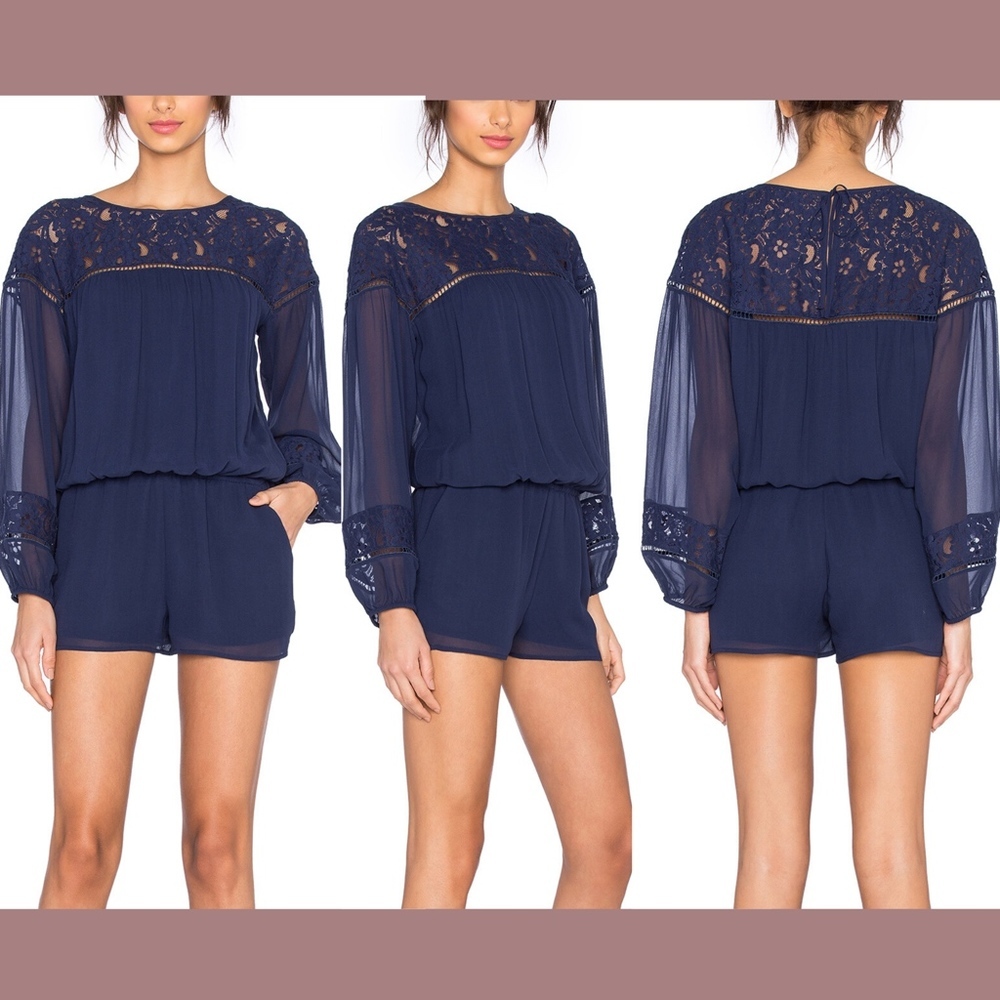 NEW Joie 'Jevin' Silk Lace Romper in Navy Blue‎ [SZ Large ]